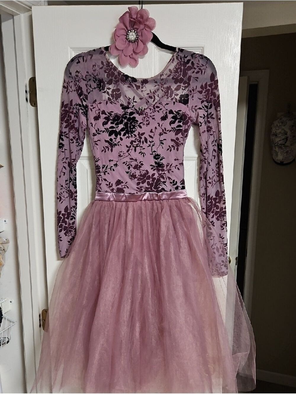Weissman Mauve Velvet Floral Bodice Dress